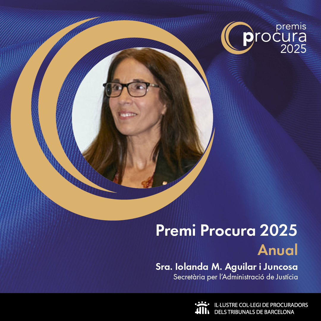 🏆El 𝐏𝐫𝐞𝐦𝐢 𝐏𝐫𝐨𝐜𝐮𝐫𝐚 𝐀𝐧𝐮𝐚𝐥 reconeix Iolanda Aguilar <a href="/iolacinc/">Iolanda Aguilar</a> per la seva trajectòria professional i la seva tasca actual caracteritzada per afavorir la col·laboració institucional i professional entre <a href="/justiciacat/">Justícia</a>  i la resta d’operadors jurídics #Premisprocura25