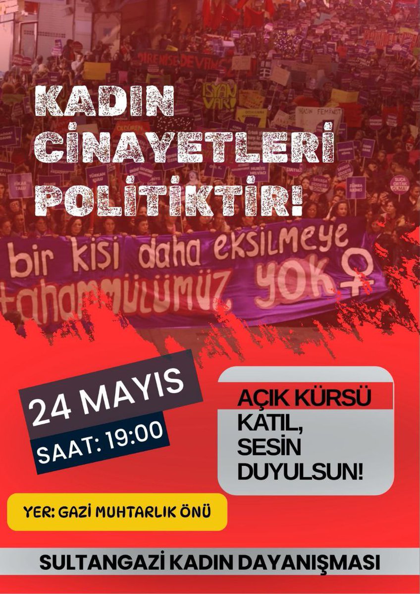 dkhareketi's tweet photo. 📍 İSTANBUL

Kadın örgütleri olarak bir araya gelip kadın cinayetlerine karşı açık kürsü gerçekleştiriyoruz. Açık kürsüye bütün kadınları bekliyoruz.

🗓️ 24 Mayıs Cumartesi
🕖 19.00
📍 Gazi muhtarlık önü https://t.co/cvN16VaVU8