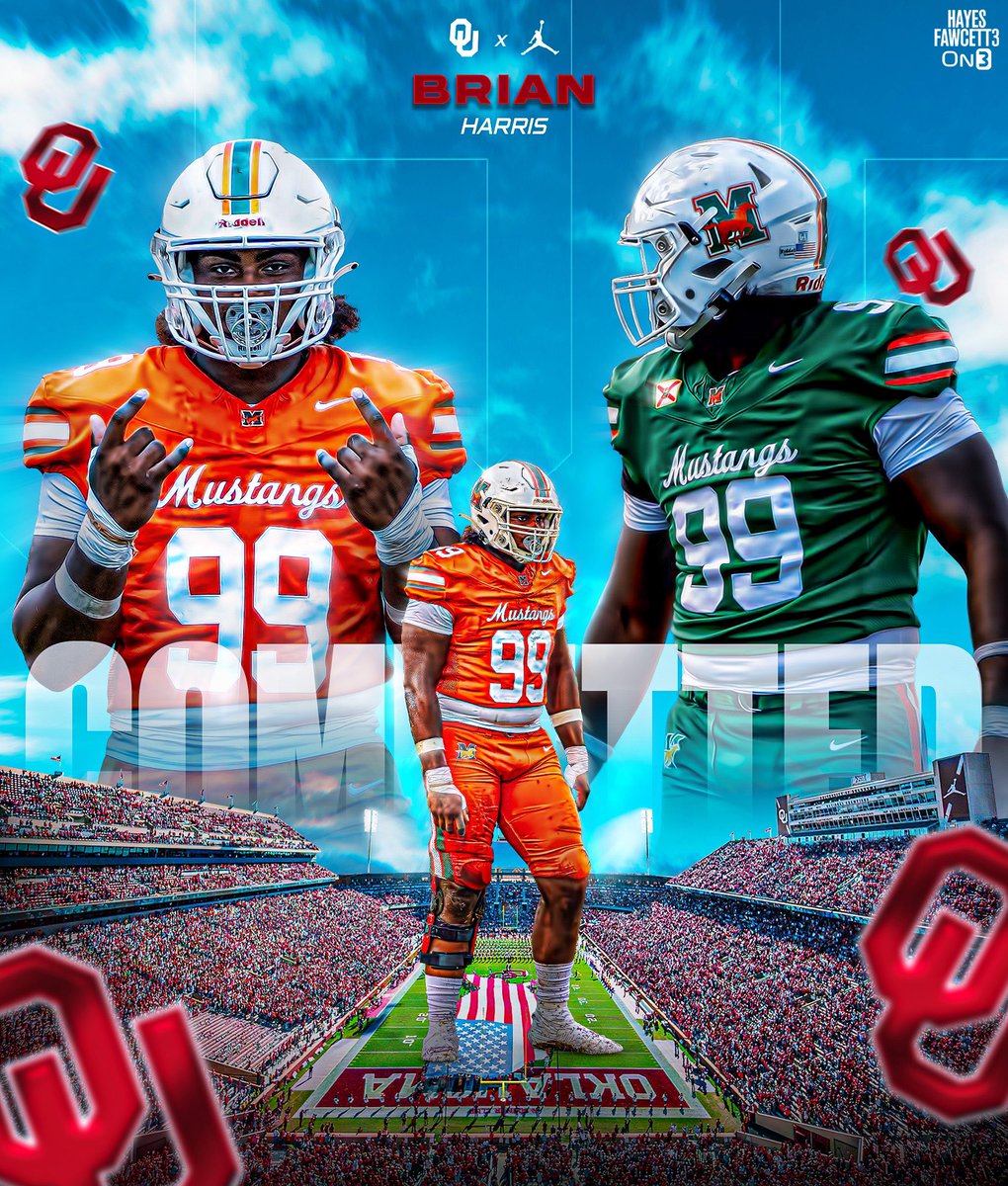 Hayesfawcett3's tweet image. BREAKING: Class of 2026 DL Brian Harris has Committed to Oklahoma, he tells me for @on3recruits
The 6’4 290 DL from Jacksonville, FL chose the Sooners over Alabama, Michigan, Penn State, & South Carolina
“I’m going to be a BOOMER SOONER than later.”
on3.com/db/brian-harri…