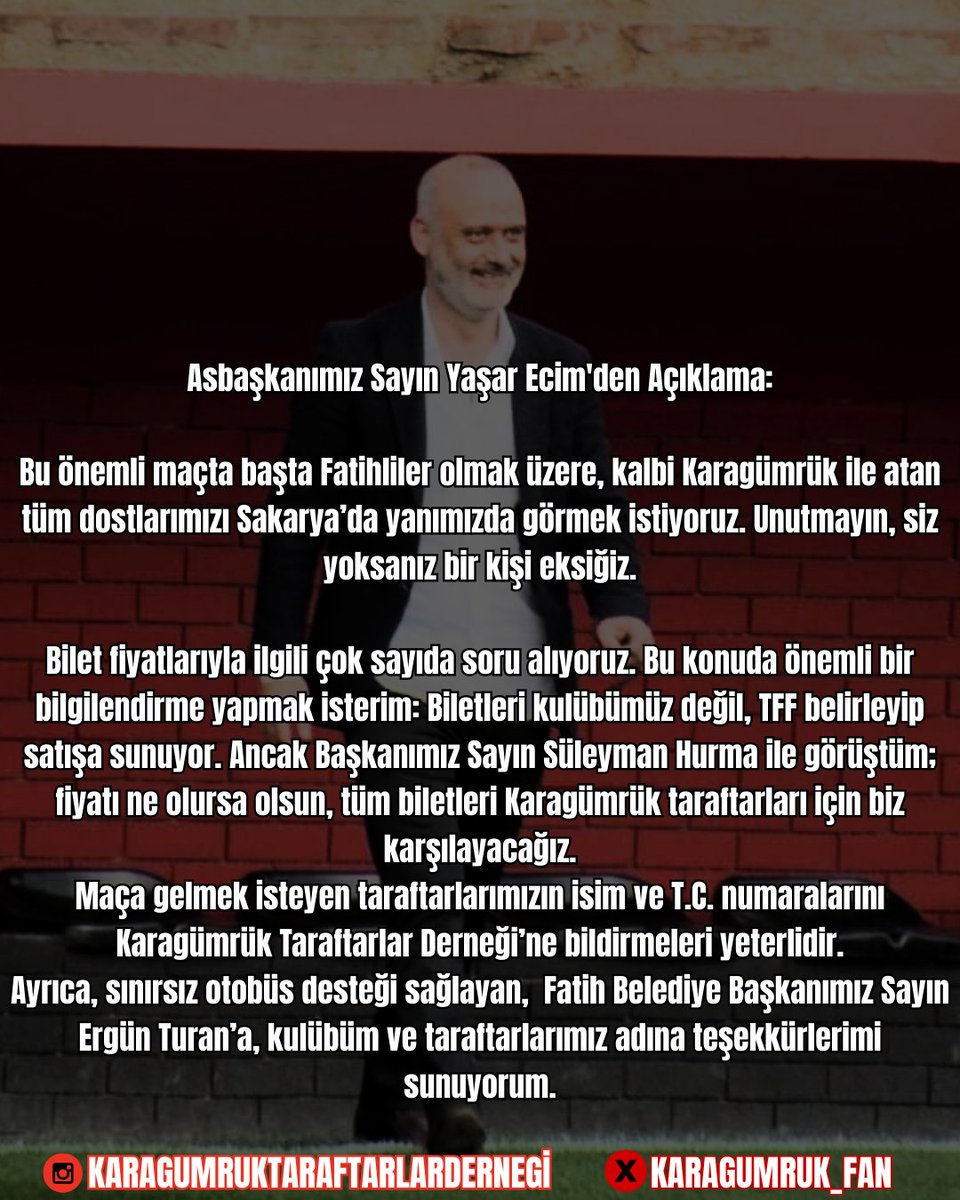 Asbaşkanımız Sayın Yaşar Ecim'den Açıklama