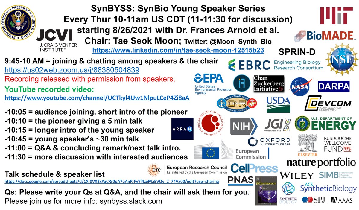 Tae Seok Moon (@moon_synth_bio) on Twitter photo #SynBYSS welcomes Dr. Dina Petranovic PhD EMBA at Novo Nordisk Foundation Center for Biosustainability, Dr. Vivek Mutalik at the Berkeley Lab, and Prof. Tim Bugg at the University of Warwick as the 226-228th pioneer speakers, thanks!
<a href="/novonordiskfond/">Novo Nordisk Foundation</a> <a href="/BerkeleyLab/">Berkeley Lab</a> <a href="/uniofwarwick/">University of Warwick</a> #SynBYSS welcomes Dr. Dina Petranovic PhD EMBA at Novo Nordisk Foundation Center for Biosustainability, Dr. Vivek Mutalik at the Berkeley Lab, and Prof. Tim Bugg at the University of Warwick as the 226-228th pioneer speakers, thanks!
<a href="/novonordiskfond/">Novo Nordisk Foundation</a> <a href="/BerkeleyLab/">Berkeley Lab</a> <a href="/uniofwarwick/">University of Warwick</a>