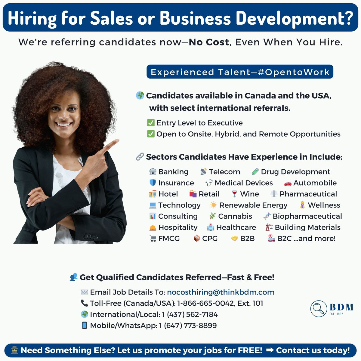 HIRING for SALES or BUSINESS DEVELOPMENT? We’re referring candidates now—NO COST, Even When You Hire.
👥 Get Qualified Candidates Referred—Fast &amp; Free! bdmservicenetwork.com/employers 

#SalesTalent #SalesProfessionals #BusinessDevelopment #BDTalent #OpenToWork #TopTalent #JobPosting
