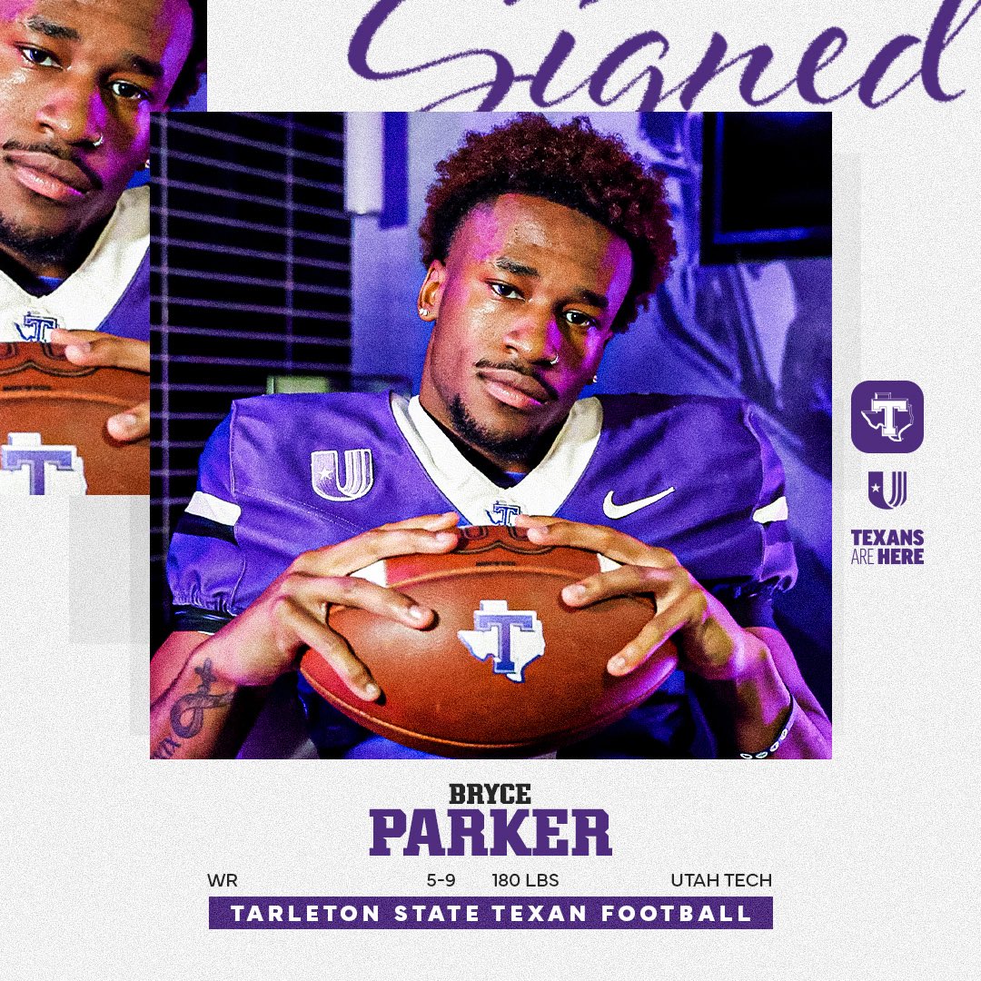 Tarleton State Football (@tarletonfb) on Twitter photo Last season’s leading receiver at Utah Tech has arrived at Tarleton State 😈
Welcome <a href="/bparker21__/">Bryce Parker</a>!
Story: tinyurl.com/3u5stjfn Last season’s leading receiver at Utah Tech has arrived at Tarleton State 😈
Welcome <a href="/bparker21__/">Bryce Parker</a>!
Story: tinyurl.com/3u5stjfn
