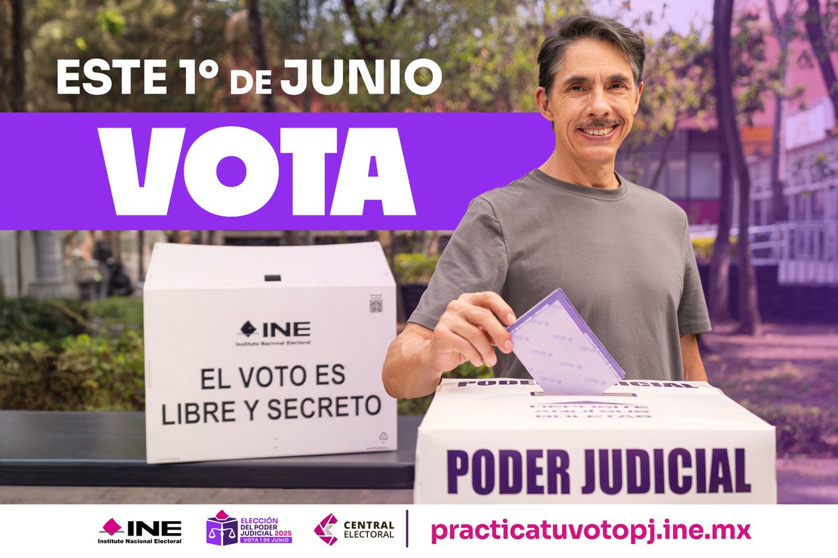 📅 Este 1 de junio es tu oportunidad para decidir en la #ElecciónJudicial. Vota y haz que tu voz cuente. 🗳️

▶️ practicatuvotopj.ine.mx
📍 ubicatucasilla.ine.mx

#VotaPoderJudicial2025mx