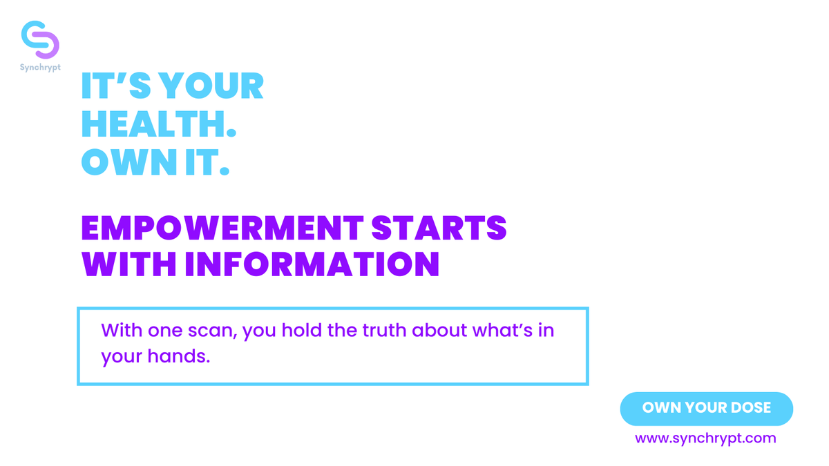 Synchrypt's tweet image. No more blind trust.
You deserve transparency in every dose.

#OwnYourHealth #ScanForTruth #SmartMeds #DrugAwareness #Synchrypt