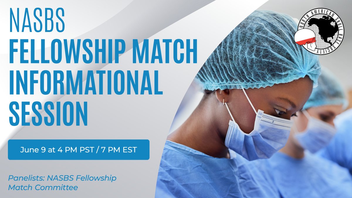 NASBSorg's tweet image. 📢 Neurosurgery Residents!
Considering a Skull Base Fellowship?
Join our free webinar to learn about the NASBS Match process, tips & programs!
📅 June 9, 2025
🕖 7 PM EST
🔗 Register: 1l.ink/76JLT3B
#Neurosurgery #NASBSFellowshipMatch