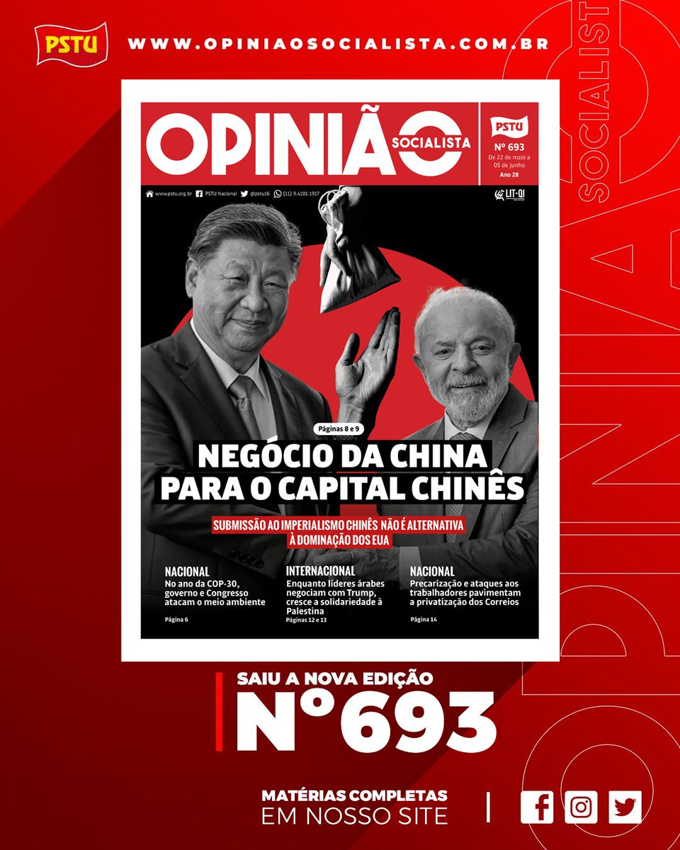 opsocialista's tweet photo. 📰 SAIU O OPINIÃO SOCIALISTA Nº 693 | Negócio da China para o capital chinês: Submissão ao imperialismo chinês não é alternativa à dominação dos EUA https://t.co/Jc0dQe4XbR

Confira mais nos comentários ⬇️ https://t.co/S5FMeCxDI5