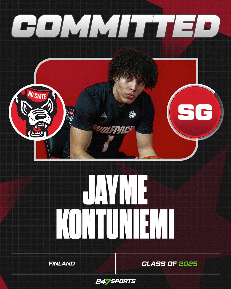 Cory Smith (@rcorysmith) on Twitter photo BREAKING: NC State has landed a commitment from Finnish guard Jayme Kontuniemi, he confirmed with <a href="/PackPride/">Pack Pride</a>.
The 6-foot-4, 205-pound guard took an official visit with the Wolfpack last week and joins a strong foundational 2025 class for Will Wade.
✍️: 247sports.com/college/north-… BREAKING: NC State has landed a commitment from Finnish guard Jayme Kontuniemi, he confirmed with <a href="/PackPride/">Pack Pride</a>.
The 6-foot-4, 205-pound guard took an official visit with the Wolfpack last week and joins a strong foundational 2025 class for Will Wade.
✍️: 247sports.com/college/north-…