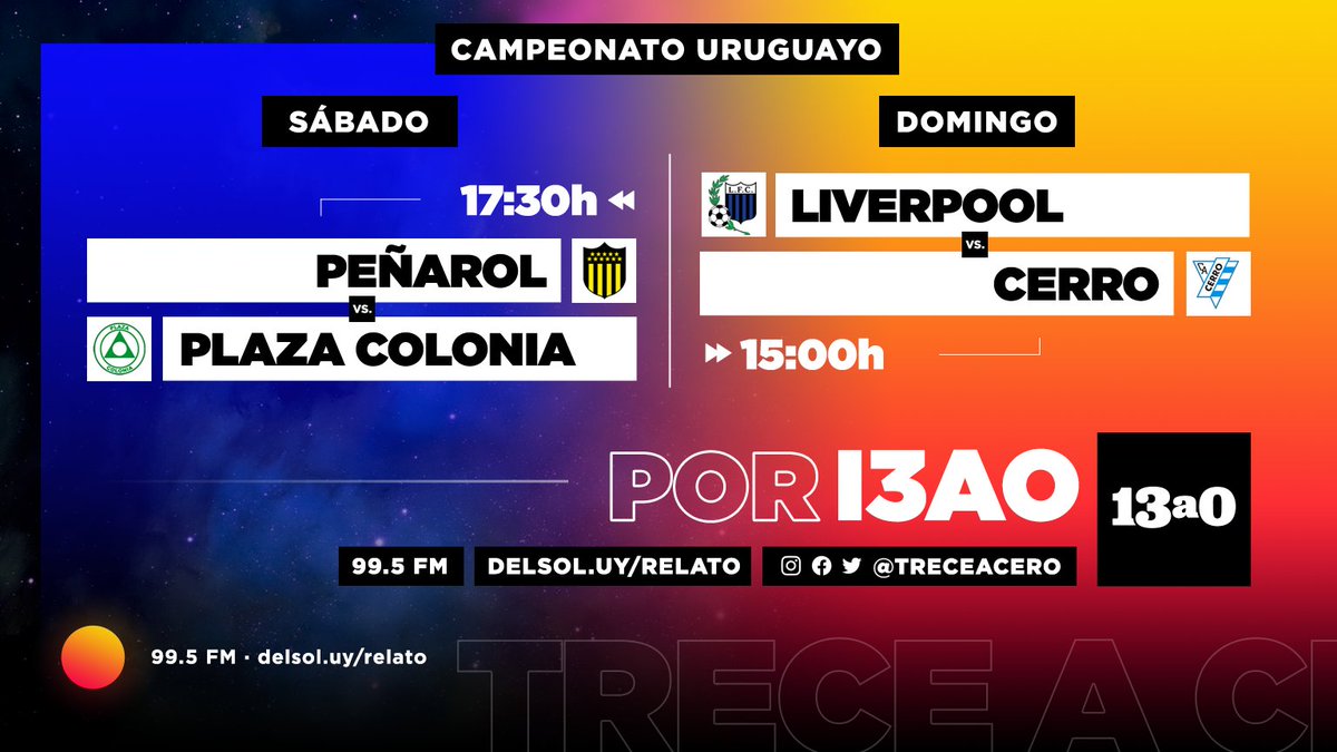 ⚽ Fin de semana en <a href="/treceacero/">⚽️ 13a0</a>
 
📲 delsol.uy/relato
📻 99.5 FM