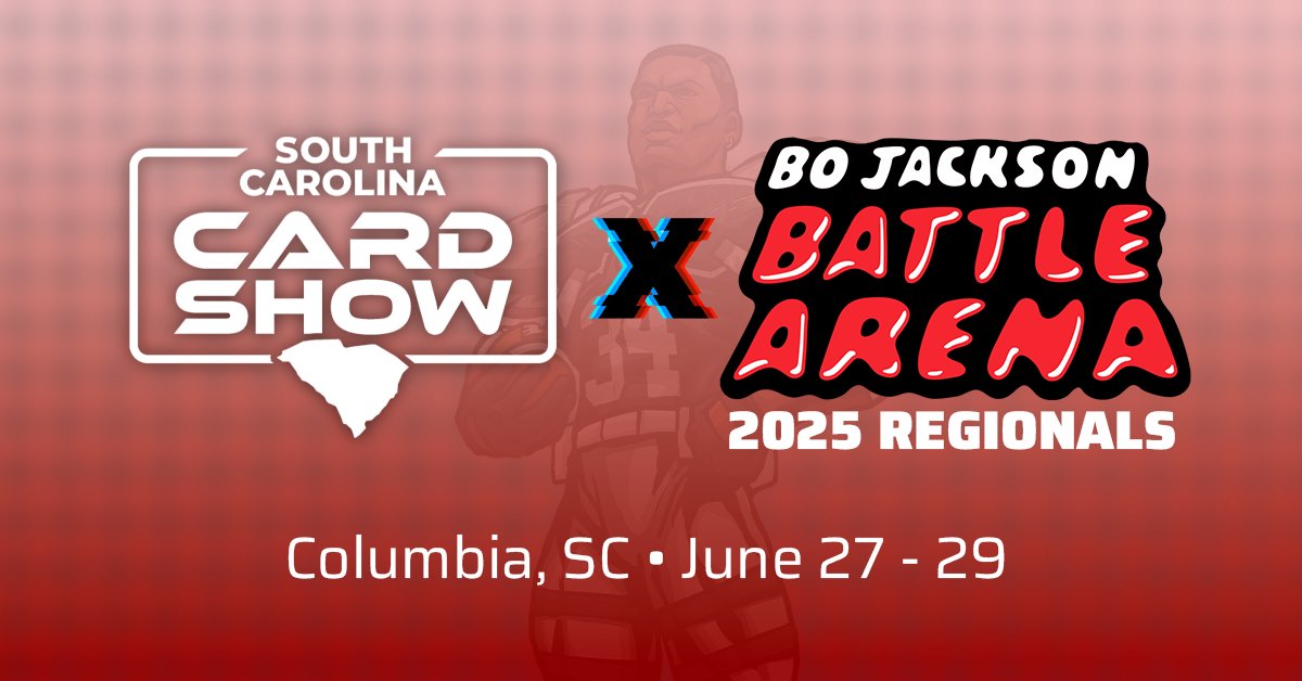 SOUTH CAROLINA: Get ready for not one, but TWO Bo Jackson Battle Arena tournaments - PLUS we're celebrating the release of Alpha Update June 27-29 at the SC Card Show! 💥 

SATURDAY 6/28 – Regional Tournament (Spec Playmaker Format)  

SUNDAY 6/29 - Sealed Wax Tournament (Alpha