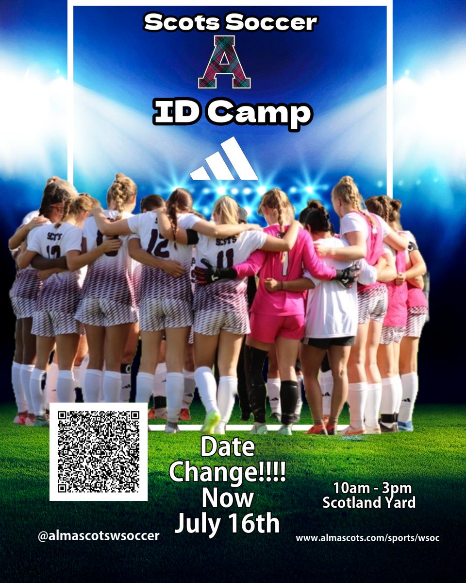 Alma College Women's Soccer (@almascotswsoc) on Twitter photo Due to unforeseen circumstances Our Women's Soccer ID camp has been moved up a day to July 16th, 2025
REGISTRATION OPEN! π΄σ §σ ’σ ³σ £σ ΄σ Ώ β½οΈ
admissions.alma.edu/register/?id=7β¦
When: Wednesday, July 16th
Time: 10am-3:00pm, lunch included
Where: Scotland Yard, Andrus Family Field House
#NewEra Due to unforeseen circumstances Our Women's Soccer ID camp has been moved up a day to July 16th, 2025
REGISTRATION OPEN! π΄σ §σ ’σ ³σ £σ ΄σ Ώ β½οΈ
admissions.alma.edu/register/?id=7β¦
When: Wednesday, July 16th
Time: 10am-3:00pm, lunch included
Where: Scotland Yard, Andrus Family Field House
#NewEra