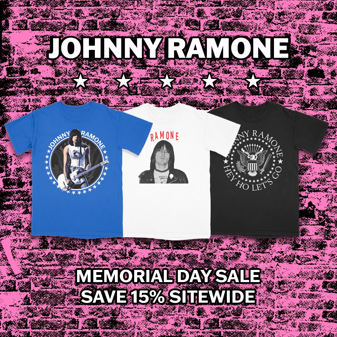 Happy Memorial Day holiday weekend from the Johnny Ramone Army! Save 15% all weekend storewide on the official Johnny Ramone store store.johnnyramone.com 🎉🇺🇸