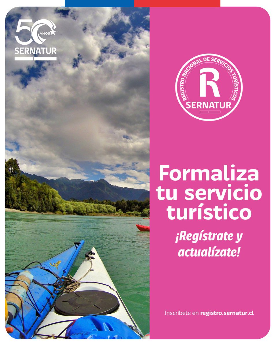 Si eres prestador/a de servicios turísticos, y te registras en👉 portalserviciosturisticos.sernatur.cl podrás:
Tener el adhesivo del Sello R para que te reconozcan como parte de la oferta formal del país.
Estar visible en @chile_estuyo a través del buscador de servicios turísticos de Sernatur.