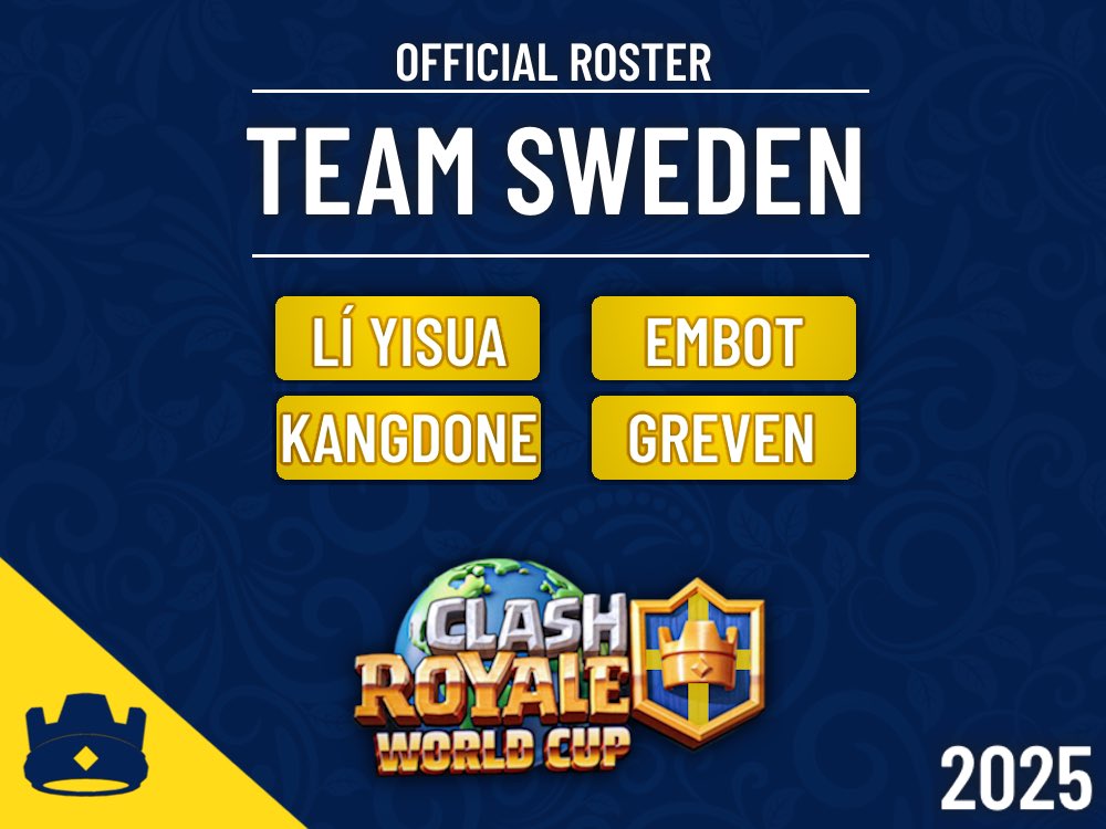 Clash Royale Sweden (@swedencr) on Twitter photo 🔹TEAM SWEDEN OFFICIAL ROSTER 🇸🇪
Players:
<a href="/YisuaCR/">Lí Yisua☆</a>
@Emilfalk17
<a href="/dsvensson37/">kangdone</a>
<a href="/GrevenMoves/">GrevenMoves</a>
Manager:
<a href="/lovis_cr/">Albin / Lovis_cr🇸🇪</a>
#clashroyaleworldcup #jynxzi #letsgosweden 🔹TEAM SWEDEN OFFICIAL ROSTER 🇸🇪
Players:
<a href="/YisuaCR/">Lí Yisua☆</a>
@Emilfalk17
<a href="/dsvensson37/">kangdone</a>
<a href="/GrevenMoves/">GrevenMoves</a>
Manager:
<a href="/lovis_cr/">Albin / Lovis_cr🇸🇪</a>
#clashroyaleworldcup #jynxzi #letsgosweden