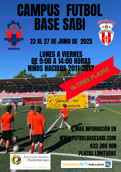 Pues ahora sí que sí.  Si deseas que tu hijo pase una semana divertida, practicando deporte date prisa porque  ya sólo quedan las últimas plazas para el Campus de Fútbol del FBS.
Más información en: 
futbolbasesabi.com/campus-fbs/cam…
¡Aúpa el Sabi!