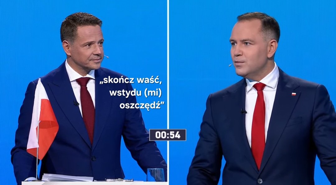 Młodzieży, ta #debata i wyraz twarzy Rafała Trzaskowskiego to najlepszy przykład tego jak poprawnie rozumieć frazeologizm z „Potopu” Henryka Sienkiewicza 😎