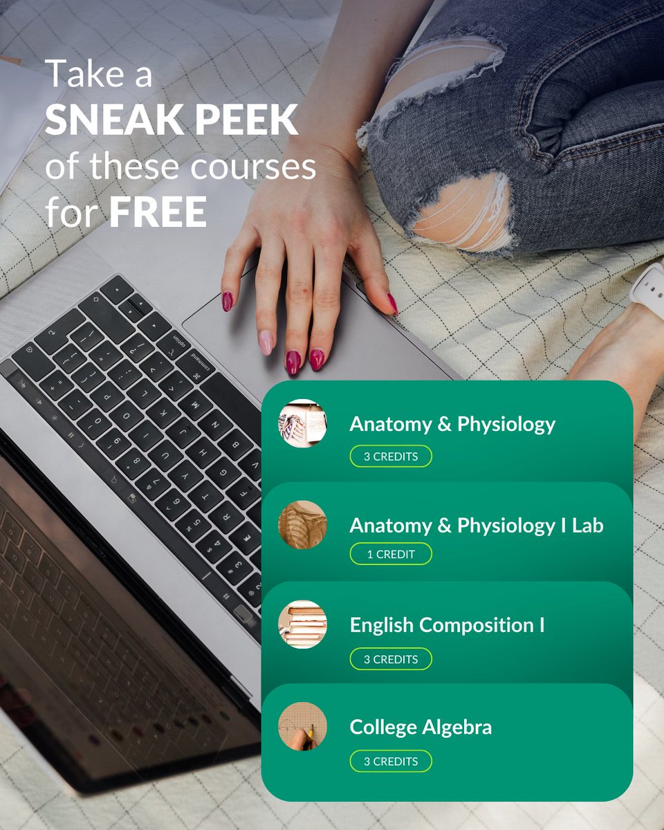 Experience the StraighterLine advantage by previewing FOUR courses for free. Check it out at tinyurl.com/5n7btnny.