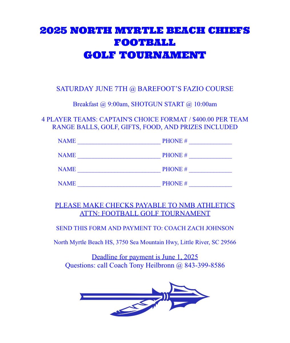 CoachH11's tweet image. A little more than 2 weeks from the annual golf tournament at Barefoot! Still time to sign up to sponsor something or get a team put in!!