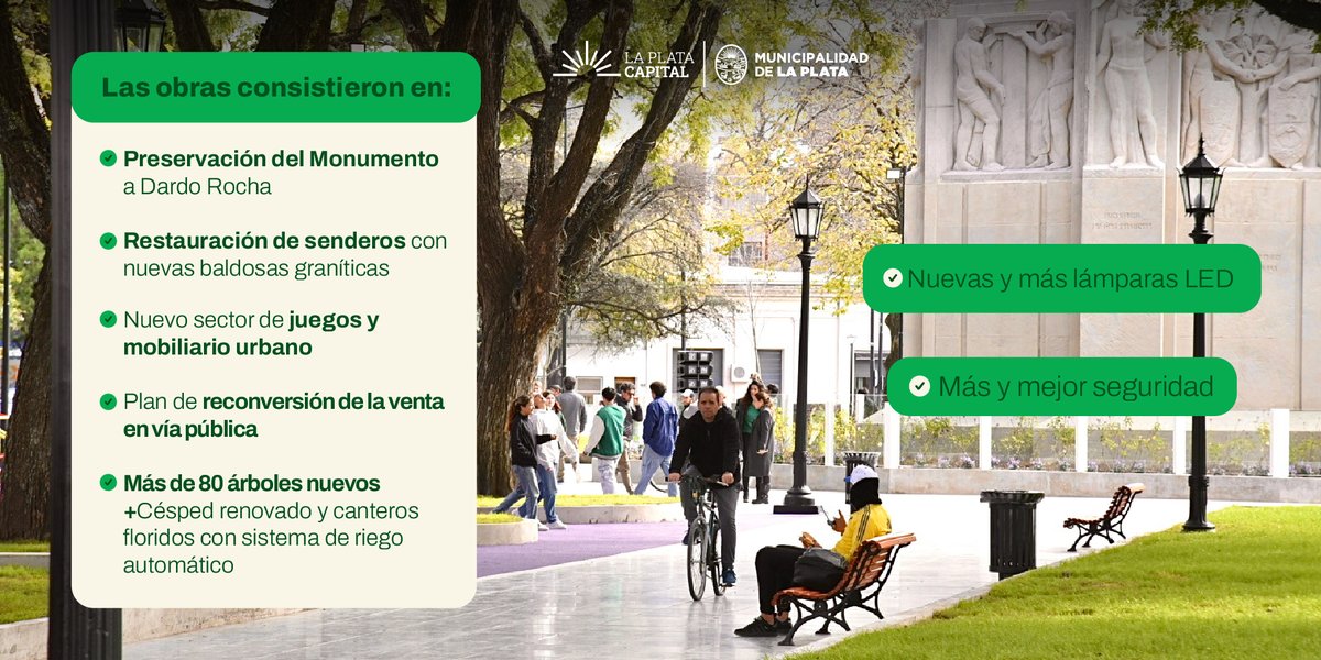 Reinauguramos Plaza Rocha. Un espacio emblemático de nuestra ciudad que vuelve a brillar

Recuperamos el patrimonio forestal, las esculturas, elementos históricos y el espacio público como lugar de pertenencia 🌳🤝🗿

Los y las platenses ahora pueden disfrutar de #LaPlataCapital