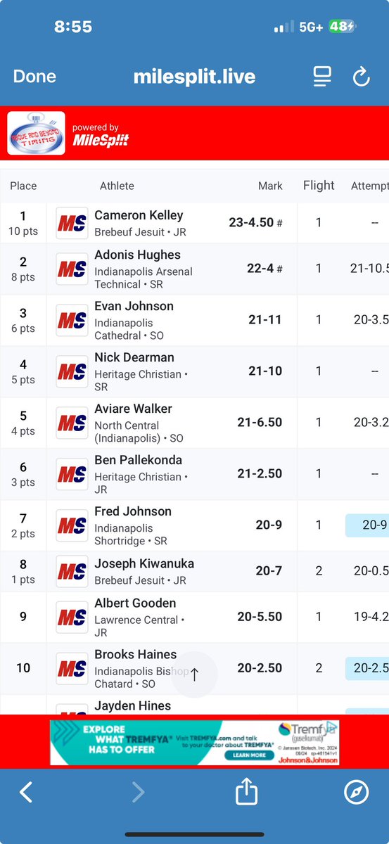 cameron0kelley's tweet photo. Great meet last night competing in sectionals at Lawrence Central. Finished first with a jump of 23’ 4.50” setting a new pr and school record. Moving me to third in the state. Excited to compete at regionals next Thursday back at LC. @BrebeufSports @brebeufcctrack https://t.co/qN5KnYCbUI