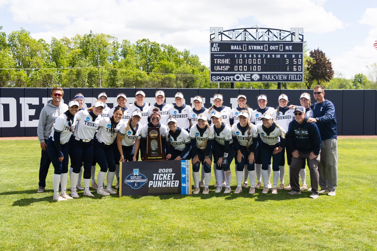 #D3MIAA Sports (@miaa1888) on Twitter photo STILL DANCING!!!! 💃
<a href="/TrineAthletics/">Trine Thunder</a> clinches the NCAA Super Regional championship after today’s 3-1 win against Wisconsin-Stevens Point! 🥎
The road to the championship title will continue May 29-June 4 at Inspiration Field in Bloomington, Illinois.
#D3MIAA #GreatSince1888 STILL DANCING!!!! 💃
<a href="/TrineAthletics/">Trine Thunder</a> clinches the NCAA Super Regional championship after today’s 3-1 win against Wisconsin-Stevens Point! 🥎
The road to the championship title will continue May 29-June 4 at Inspiration Field in Bloomington, Illinois.
#D3MIAA #GreatSince1888