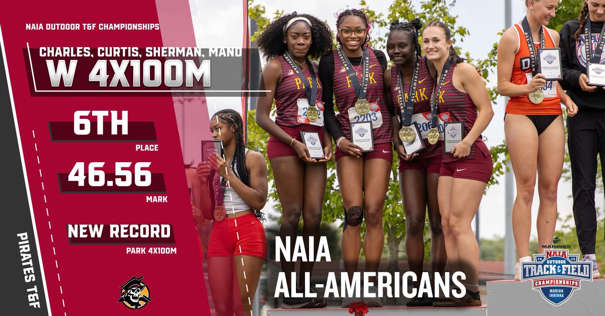 Park Pirates (@parkpirates) on Twitter photo W OUTDOOR T&F, Another school record and more #NAIATrack Outdoor National Championship All-Americans from <a href="/pirates_tfxc/">Park Pirates T&F/XC</a> ‼️Congrats to Mya Charles, Rosjai Curtis, Alexandria Sherman, and Hannah Mand on a 6th place finish with a 46.56‼️🤩🏴☠️ W OUTDOOR T&F, Another school record and more #NAIATrack Outdoor National Championship All-Americans from <a href="/pirates_tfxc/">Park Pirates T&F/XC</a> ‼️Congrats to Mya Charles, Rosjai Curtis, Alexandria Sherman, and Hannah Mand on a 6th place finish with a 46.56‼️🤩🏴☠️