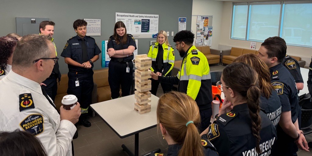 YorkParamedics's tweet image. Who knew the real test of nerves wasn’t the field—but a wobbly Jenga tower?
Our new paramedics held steady (mostly).
Command team? Let’s just say... gravity won.
#TeamworkInTraining #StackedWithPotential #SkilledSmartStrong