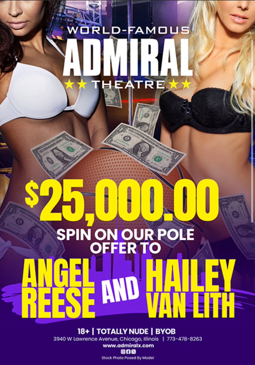 Mike D (@iammrmiked) on Twitter photo The <a href="/AdmiralTheatre/">Admiral Theatre - Chicago Strip Club</a> in #Chicago is offering <a href="/WNBA/">WNBA</a> #wnba #chicagosky stars <a href="/angelreeseshow/">Unapologetically Angel</a> and <a href="/haileyvanlith/">HVL</a> $25k to come spin on our pole! They have the swag and confidence! Maybe theyll come join another women w swag <a href="/RICHELLERYAN/">RICHELLE RYAN</a> on June 6-7!
<a href="/TMZ/">TMZ</a> <a href="/barstoolsports/">Barstool Sports</a> The <a href="/AdmiralTheatre/">Admiral Theatre - Chicago Strip Club</a> in #Chicago is offering <a href="/WNBA/">WNBA</a> #wnba #chicagosky stars <a href="/angelreeseshow/">Unapologetically Angel</a> and <a href="/haileyvanlith/">HVL</a> $25k to come spin on our pole! They have the swag and confidence! Maybe theyll come join another women w swag <a href="/RICHELLERYAN/">RICHELLE RYAN</a> on June 6-7!
<a href="/TMZ/">TMZ</a> <a href="/barstoolsports/">Barstool Sports</a>