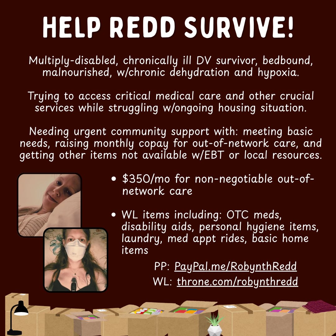 robynasaldino's tweet image. Multiply-disabled, chronically ill DV survivor struggling to survive, needs community support.
• $350/mo for non-negotiable out-of-network care
• WL items to support independence and accessibility
TYSM!
(🔗in next post)
