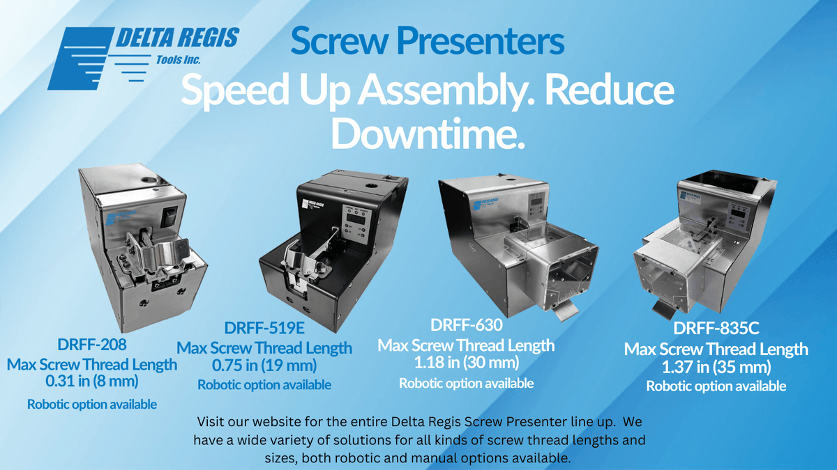 DeltaRegisTools's tweet photo. 🚀Speed up your assembly &amp; cut downtime with Delta Regis Screw Presenters! From compact to heavy-duty, our lineup handles screws up to 35mm.

✅ Robotic/manual options
✅ High-speed feeding

🔧 Visit our site to find your fit: https://t.co/J7cL22ehIG

#Manufacturing https://t.co/TFdLu15yRt