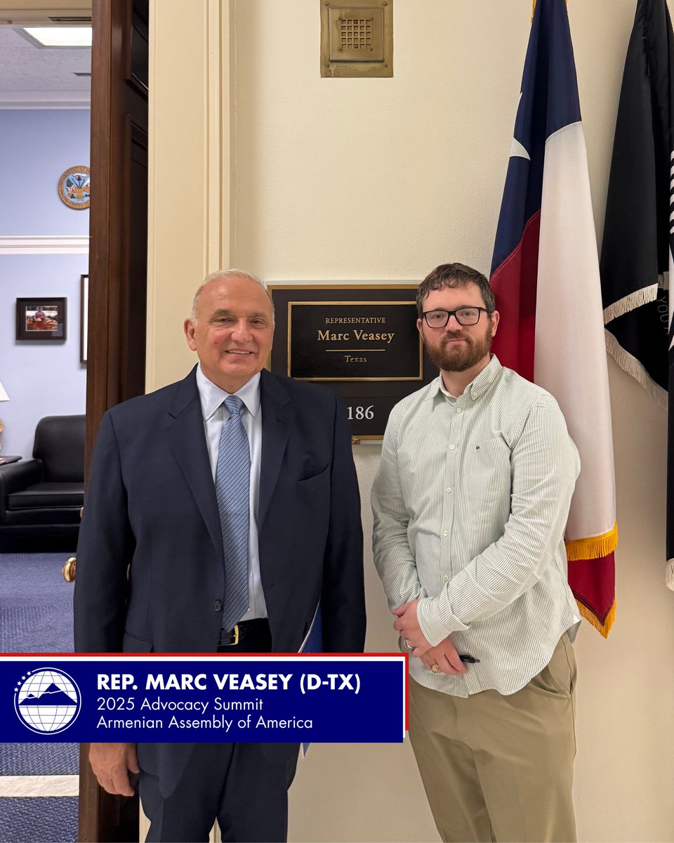 Armenian Assembly (@aramac_dc) on Twitter photo Armenian Assembly Board Member and Texas advocate David Onanian met with <a href="/RepVeasey/">Rep. Marc Veasey</a> (D-TX) to call for the immediate release of Armenian hostages in Azerbaijan, reinforce U.S.-Armenia relations, defend religious freedom, and ensure continued enforcement of Section 907. Armenian Assembly Board Member and Texas advocate David Onanian met with <a href="/RepVeasey/">Rep. Marc Veasey</a> (D-TX) to call for the immediate release of Armenian hostages in Azerbaijan, reinforce U.S.-Armenia relations, defend religious freedom, and ensure continued enforcement of Section 907.