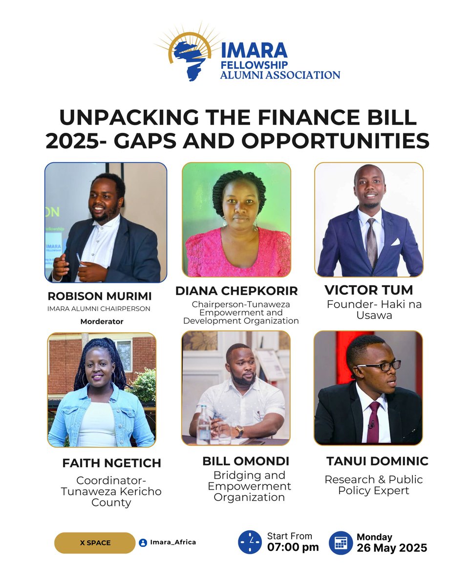 Bill Omondi (@clintonebill) on Twitter photo The FINANCE BILL is essentially what gives life to a country's Budget, on 26th May from 7:00pm to 8:00pm EAT,I will be among the panelists hosted by <a href="/Imara_Africa/">Imara Fellowship</a> on an X-space to Unpack Finance Bill 2025 with the objective of deliberating on its gaps and opportunities. The FINANCE BILL is essentially what gives life to a country's Budget, on 26th May from 7:00pm to 8:00pm EAT,I will be among the panelists hosted by <a href="/Imara_Africa/">Imara Fellowship</a> on an X-space to Unpack Finance Bill 2025 with the objective of deliberating on its gaps and opportunities.