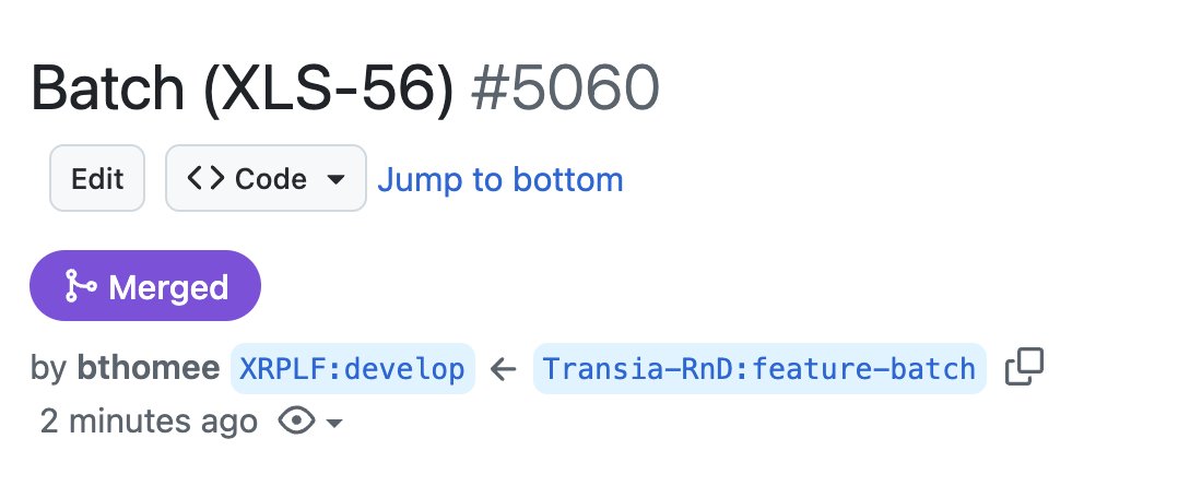 Mayukha Vadari (@msvadari) on Twitter photo 👀
Congrats <a href="/angell_denis/">Denis Angell 🎩</a> on your first XRPL feature amendment!
For those who don't know what this is, it shows that the Batch amendment PR has been merged, which means that it'll be included in the next rippled release. 👀
Congrats <a href="/angell_denis/">Denis Angell 🎩</a> on your first XRPL feature amendment!
For those who don't know what this is, it shows that the Batch amendment PR has been merged, which means that it'll be included in the next rippled release.