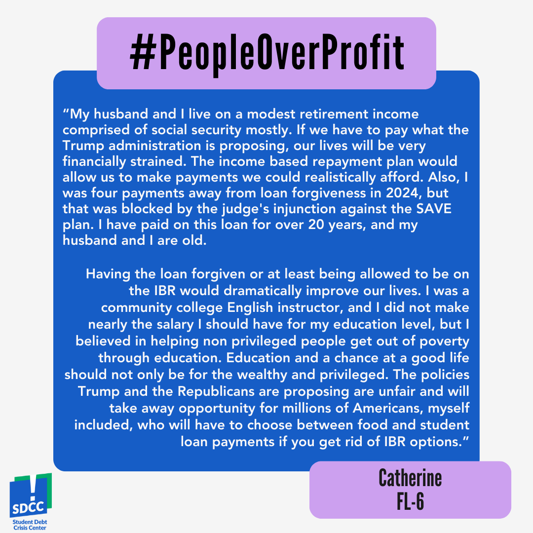 Lawmakers need to put #PeopleOverProfit - take it from Catherine in Florida.