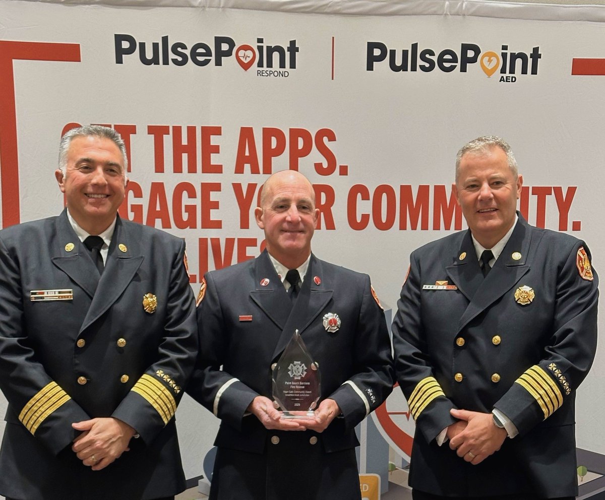 We're honored to announce PBGFR earned the International Association of Fire Chiefs (<a href="/IAFC/">IAFC</a>)'s and @PulsePoint's "Heart Safe Community Award" for a small/mid-sized community at the 2025 Fire-Rescue Med Conference!

🔗To learn about the achievement: bit.ly/3H1u5gS