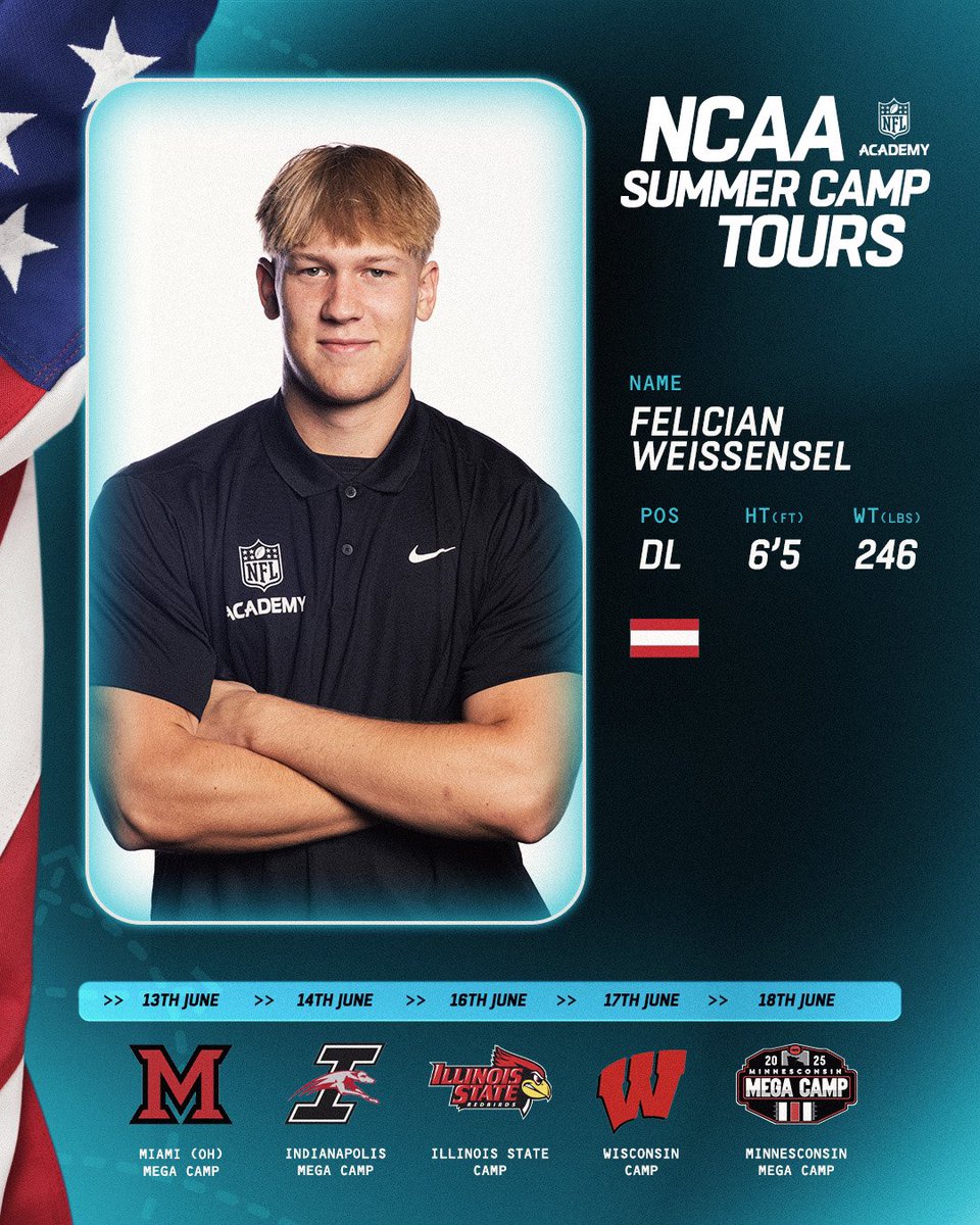 Felician Weissensel (@f_weissensel) on Twitter photo Beyond blessed to get the opportunity to attend these camps this June 🔥
<a href="/MiamiOHFootball/">Miami Football</a>
<a href="/IllinoisStateU/">Illinois State</a>
<a href="/BadgerFootball/">Wisconsin Football</a>
<a href="/RedbirdFB/">Illinois State Football</a> Beyond blessed to get the opportunity to attend these camps this June 🔥
<a href="/MiamiOHFootball/">Miami Football</a>
<a href="/IllinoisStateU/">Illinois State</a>
<a href="/BadgerFootball/">Wisconsin Football</a>
<a href="/RedbirdFB/">Illinois State Football</a>