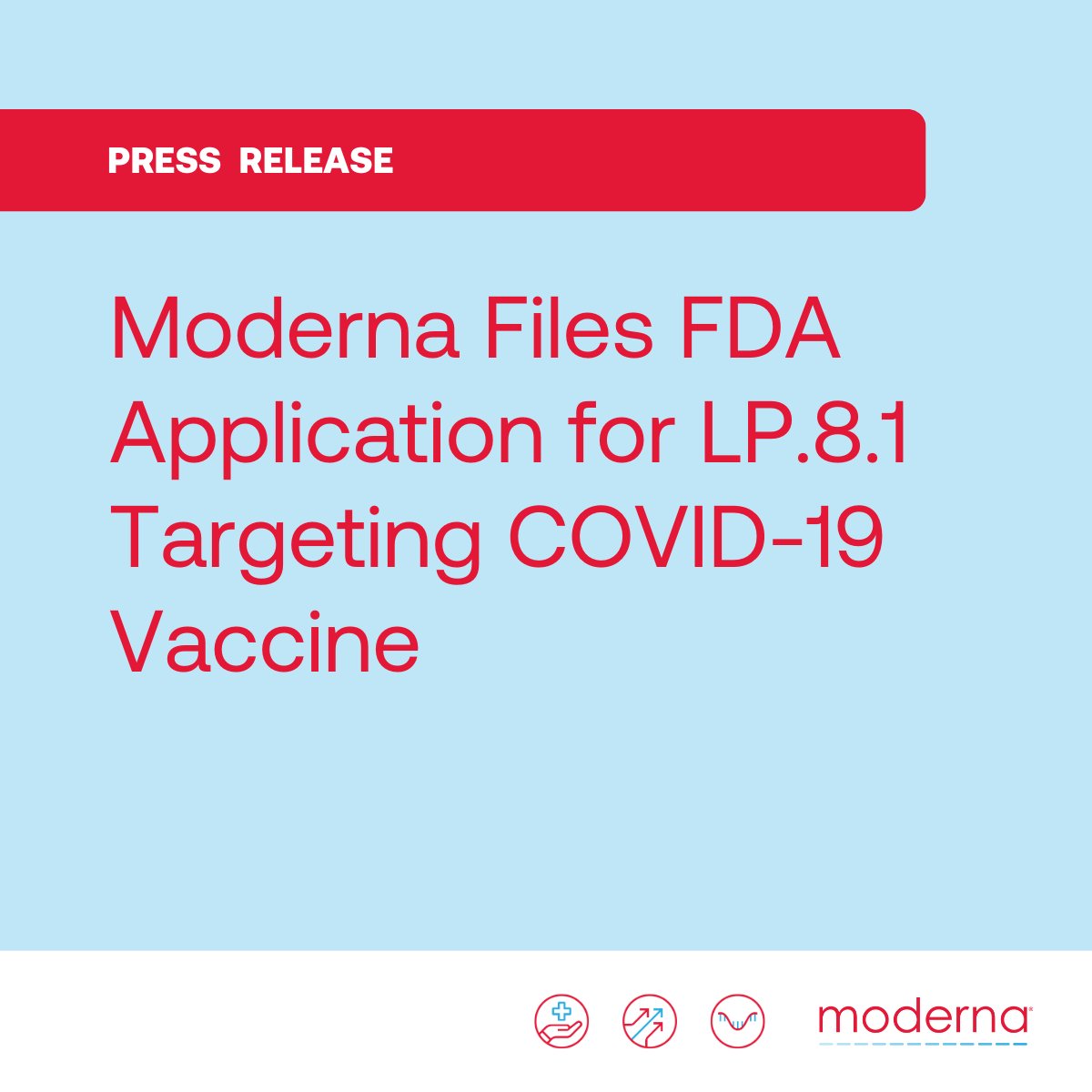 moderna_tx's tweet image. Today we announced that we have submitted an application to the U.S. Food and Drug Administration for review of our Spikevax 2025-2026 formula, a COVID-19 vaccine targeting the SARS-CoV-2 variant LP.8.1. Read more: lnkd.in/esTqSGJn.
