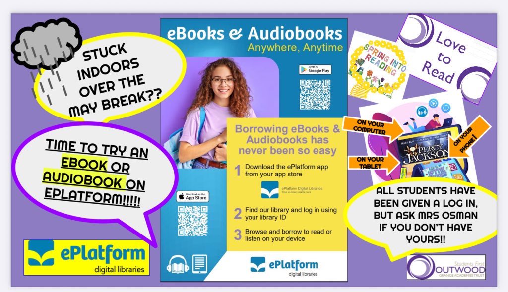 Keep reading over half term with ePlatform! All ebooks have AR quizzes, so you can keep building your score for the next rewards. Logins were shared last term, but if you need help, just get in touch! 

#TeamHaydock #OutwoodFamily #ItsWhoIAm