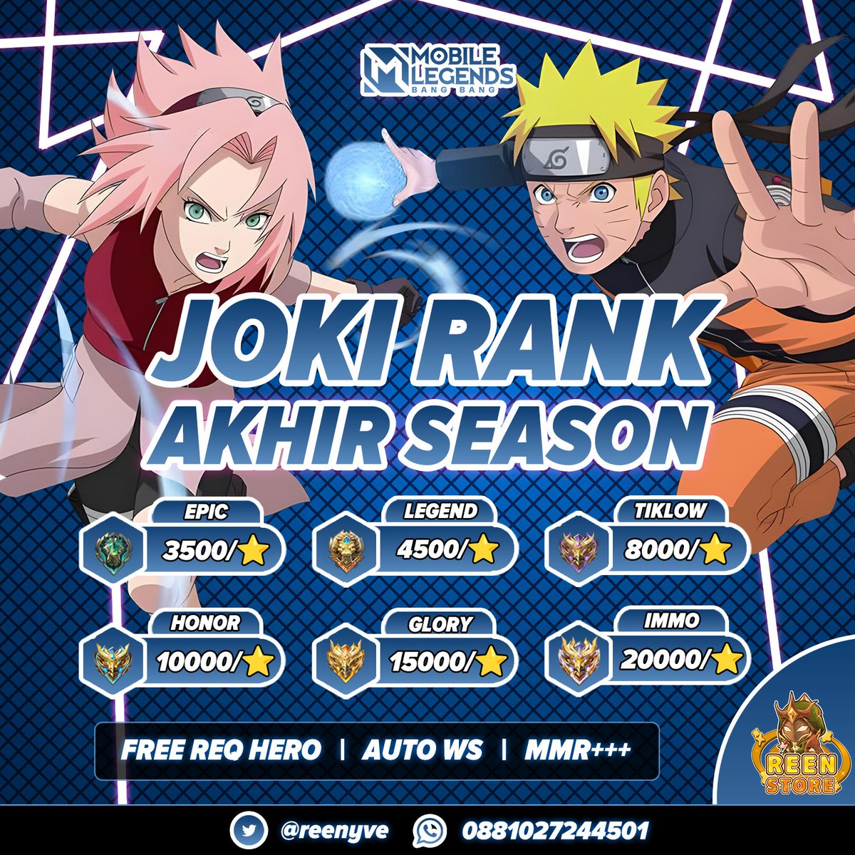 reenyve's tweet photo. 𝗥𝗲𝗲𝗻 𝗦𝘁𝗼𝗿𝗲

Jasa Joki MLBB termurah, cepat, dan terpercaya!

► Proses joki KILATT⚡️
► Winrate &amp; MMR auto+++📈
► Penjoki global hero/leaderboard readyy 🔥
► FREE REQUEST HERO! 🤩

✅ Testimoni cek di #TestiJokiReen
📲 Order langsung WA di https://t.co/PUSiAjSi2Y😋🙏 https://t.co/eMxkksZ1DH