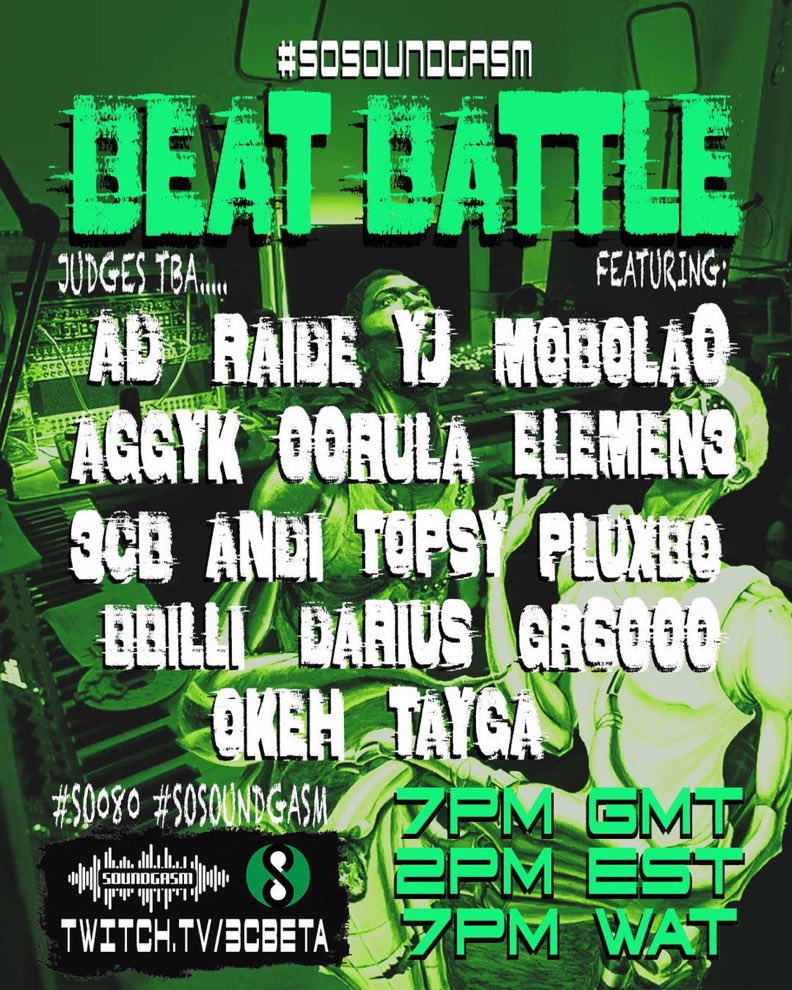 XWest85122's tweet photo. π¨
PRODUCER BEAT BATTLE
Tune in This Saturday Live on Twitch
7PM - π¬π§
2PM - π¨π¦
7PM - π³π¬
Twitch π : https://t.co/VTHylrq6dD
#SOSOUNDGASM https://t.co/ldspGbKV3v