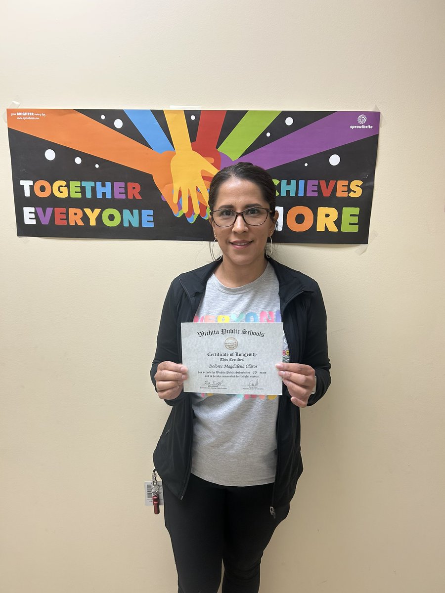 Congratulations to our staff who celebrated longevity milestones! Mrs. Coleman, Mrs. Sanders, and Mrs. Claros all have worked at USD 259 for 10 years! Though they’re not pictured, we want to celebrate Mrs. Brown and Mrs. Johnson for their 20 years with Wichita Public Schools!