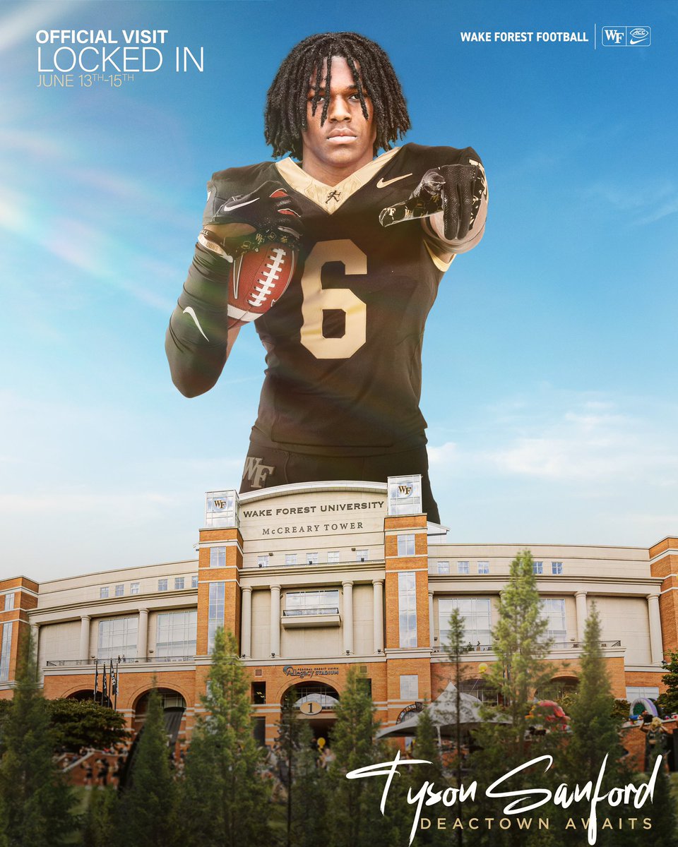 Tyson (@tyson_j_sanford) on Twitter photo Wake Forest OV locked in‼️
<a href="/WakeFB/">Wake Forest Football</a> <a href="/PTRFootball/">Peachtree Ridge Football</a> <a href="/247recruiting/">247Sports Recruiting</a> <a href="/Rivals/">Rivals</a> @On3Recruits <a href="/deucerecruiting/">Deuce Recruiting✌️</a> <a href="/PrepRedzoneGA/">Prep Redzone Georgia</a> <a href="/Co_Jackson21/">Chevis Jackson</a> Wake Forest OV locked in‼️
<a href="/WakeFB/">Wake Forest Football</a> <a href="/PTRFootball/">Peachtree Ridge Football</a> <a href="/247recruiting/">247Sports Recruiting</a> <a href="/Rivals/">Rivals</a> @On3Recruits <a href="/deucerecruiting/">Deuce Recruiting✌️</a> <a href="/PrepRedzoneGA/">Prep Redzone Georgia</a> <a href="/Co_Jackson21/">Chevis Jackson</a>