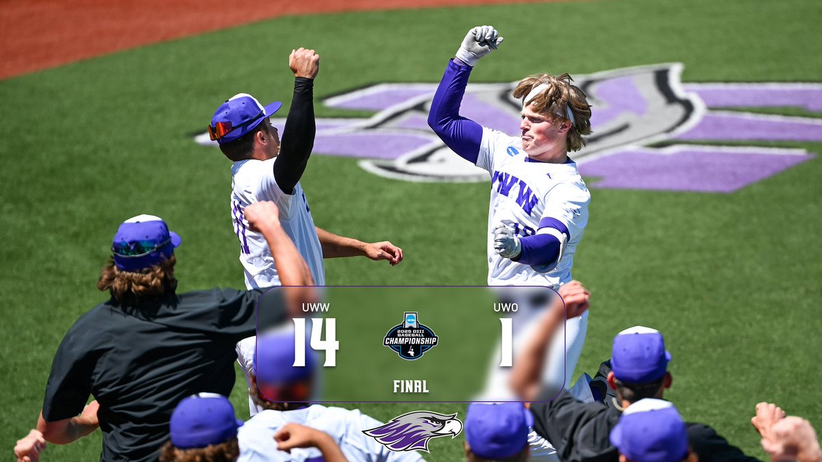 Final from Game 1 of the #d3b Super Regionals in Whitewater!

Holland: 4-6, 5 RBIs
Cootway: 3-4, 5 RBIs, 1 HR
WP: Cade Hansen - 9.0 IP, 5 Hits, 1 ER, 7 Ks.

Game 2 is set for 11 AM tomorrow. UWW will be the designated away team