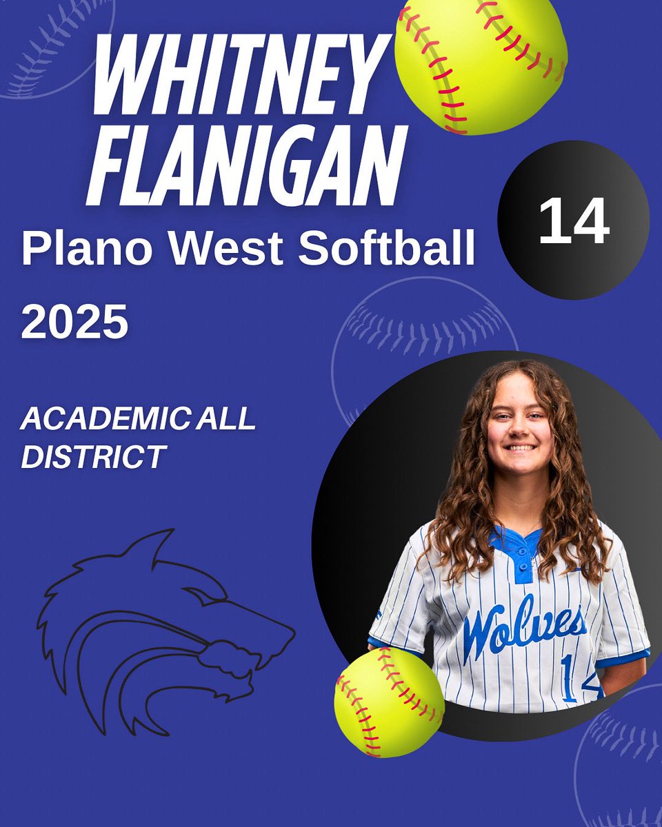 📚👏 Congratulations to Whitney Flanigan! 🐺💙
She’s been recognized with:

🏅 Academic All District

Excellence in the classroom and a true example of hard work paying off! 💪✨
#AcademicAllDistrict #planowest #planowestsoftball #lwg