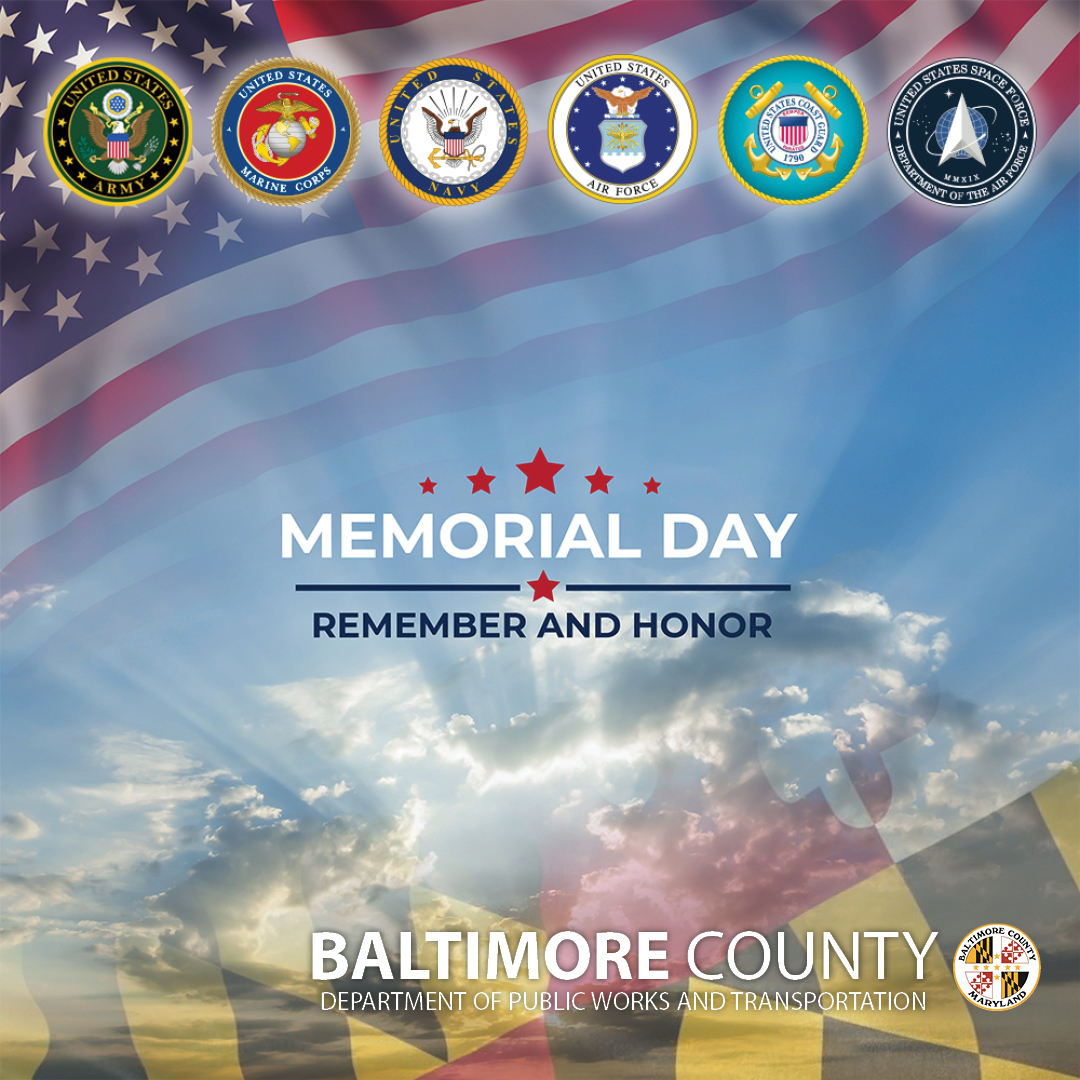 BaltCoDPWT's tweet image. Our main office, the landfill, and drop-off centers are closed Mon, May 26, for Memorial Day. CountyRide and The Loop are not operating. Trash, recycling and yard material collection scheduled on or after Mon will shift and be made one day later.
MORE: baltimorecountymd.gov/collectionsche…