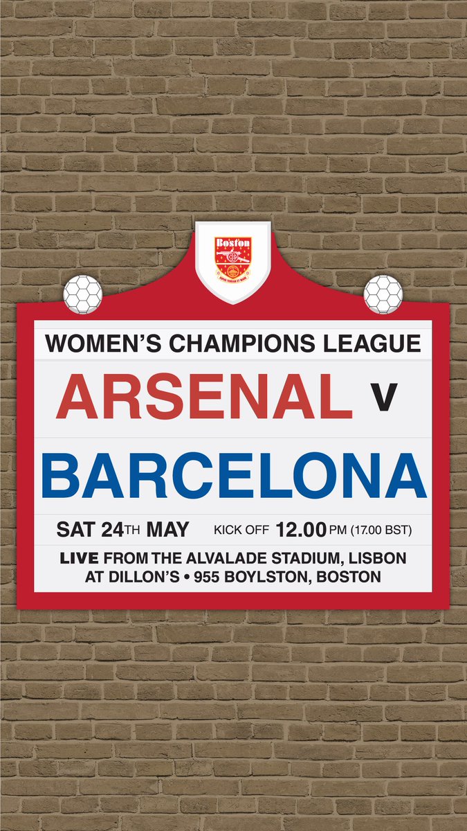 Boston Gooners (@bostongooners) on Twitter photo Pack. The. Pub!
🆚 Barcelona 🇪🇸
🗓️ Sat 24 May
🚪 11a
⚽️ 12p
📍 <a href="/DillonsBOSTON/">Dillon's Boston</a>
PLEASE RSVP: bostongooners.com/matches
#VCC #AFC #BGMatchDay #KeepTheFaith Pack. The. Pub!
🆚 Barcelona 🇪🇸
🗓️ Sat 24 May
🚪 11a
⚽️ 12p
📍 <a href="/DillonsBOSTON/">Dillon's Boston</a>
PLEASE RSVP: bostongooners.com/matches
#VCC #AFC #BGMatchDay #KeepTheFaith