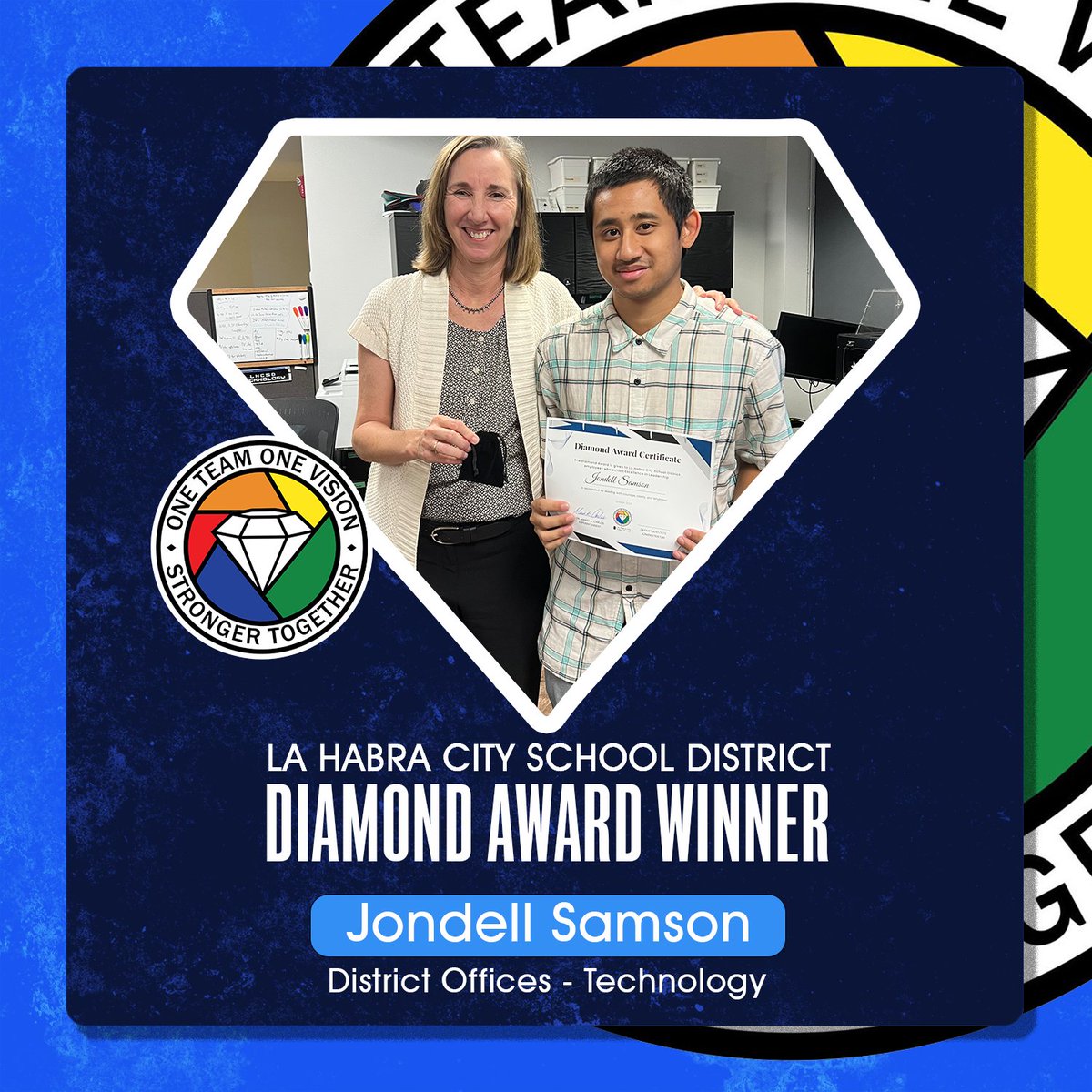Congratulations to Jondel Samson for receiving the #LHCSD Diamond Award! Your dedication, hard work, and positive impact on our school community truly shine. We’re proud to celebrate your outstanding contributions! 💎👏 #LHCSDProud #DiamondAward