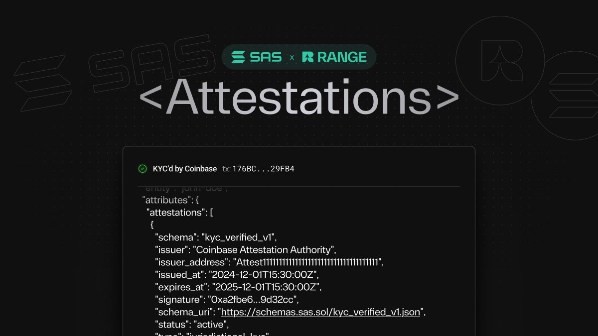 1/ Solana Attestation Service (SAS) was just announced at Accelerate 🇺🇸 - and its fully integrated into Range.

If you're building on Solana and care about identity, compliance, or privacy, here’s what you need to know 🧵👇