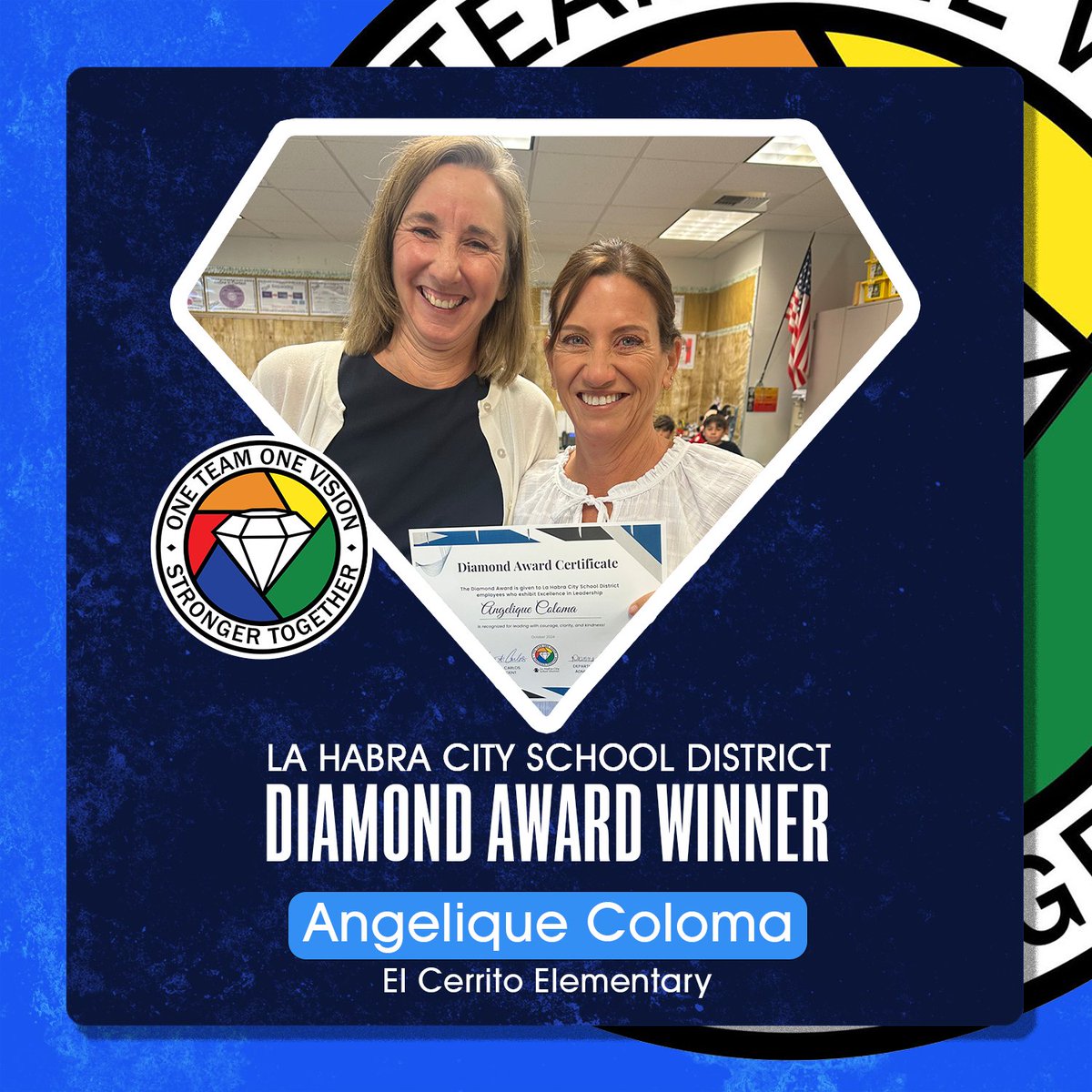 Congratulations to Angelique Coloma on receiving the #LHCSD Diamond Award! Your positivity and hard work do not go unnoticed. Thank you for all that you do for our students! 💎🙌 #LHCSDProud #DiamondAward