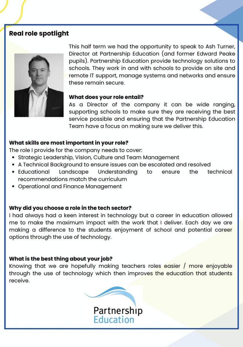 CareersEP's tweet photo. This half term our newsletter showcases our recent careers events, has a focus on working in the tech sector and shares the work one of our former students @AshT_PEL does, showing just how far our students go! https://t.co/N4st4O0LVH